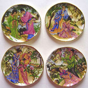 Dollhouse Miniature Oriental Romance Platters, 4Pc